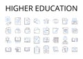 higher education line icons collection. Advanced learning, Further studies, Supplementary training, Enhanced instruction