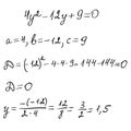 Solving a quadratic equation by task scheme.Finding roots.Algebra background. Education,getting classes,school program. Higher