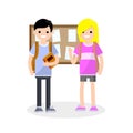 Group of students in College-a boy and a girl with backpacks Royalty Free Stock Photo