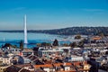 The highest fountain in Geneva, Switzerland in the autumn