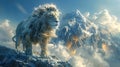 On the highest mountain a lion with a kings Royalty Free Stock Photo