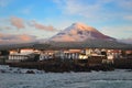 The highest mountain of Portugal, the Azores volcano Montanha do Pico on the island of Pico at sunset Royalty Free Stock Photo