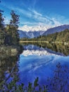 Highest New Zealand mountain Mount Cook reflecting in the waters of Lake Matheson on the South Island of New Zealand Royalty Free Stock Photo