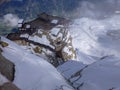 Highest panoramic platform on mountain peak Aiguille du Midi in France above ski village Chamonix Mont-Blanc Royalty Free Stock Photo