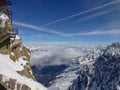 Highest panoramic platform on mountain peak Aiguille du Midi in France above ski village Chamonix Mont-Blanc Royalty Free Stock Photo