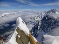 Highest panoramic platform on mountain peak Aiguille du Midi in France above ski village Chamonix Mont-Blanc Royalty Free Stock Photo