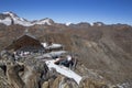 Ski area in Kurzras Maso Corto - View of Glacier Hotel Grawand with start to ski piste Royalty Free Stock Photo