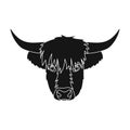 Highland cattle head icon in black style isolated on white background. Scotland country symbol stock vector illustration