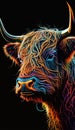 Highland cattle. Scottish Highland cow. Bull with horns. Isolated on black background Royalty Free Stock Photo