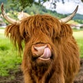 Highland cow in kinzig valley in black forest, germany Royalty Free Stock Photo