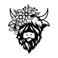 Highland cow Lady head design on white background. Farm Animal. Cows logos or icons. vector illustration