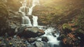 Highland slope waterfall brook golden autumn wood