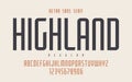 Highland vector condensed regular retro typeface, uppercase letters and numbers, alphabet, font, typography.