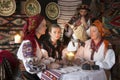 Highlanders Hutsuls in the Carpathians in vintage clothes