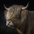 Highlands Cow, long furred or haired, ginger coloured Scottish Highlander. Generative AI Royalty Free Stock Photo