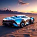 highlight the aerodynamic design of a sports car against the desert horizon trending on art station