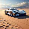 highlight the aerodynamic design of a sports car against the desert horizon trending on art station