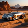 highlight the aerodynamic design of a sports car against the desert horizon trending on art station