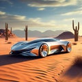 highlight the aerodynamic design of a sports car against the desert horizon trending on art station
