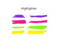 Highlight brush stroke set. Vector color marker pen lines. Yellow, pink, purple, green underline hand drawn highlight Royalty Free Stock Photo