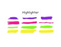 Highlight brush stroke set. Vector color marker pen lines. Yellow, pink, purple, green underline hand drawn highlight Royalty Free Stock Photo