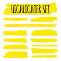 Highlight brush underline yellow marker vector pen. Stroke highligher color set