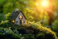 little wooden house and natural forest in the sun