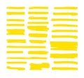 Highlight marker lines. Yellow highlighter marks, scribble brush strokes. Text highlighted, underline marking elements Royalty Free Stock Photo