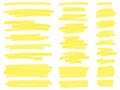 Highlight marker lines. Yellow text highlighter markers strokes, highlights marking vector set Royalty Free Stock Photo