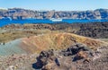 Nea Kameni volcano crater cruise ships in the Caldera and Santorini island Greece Royalty Free Stock Photo