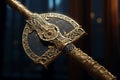 Highlight a series of ornate medieval axes