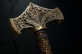 Highlight a series of ornate medieval axes