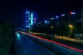 Highlight Towers in Munich, Germany with A9 highway shot in long exposure at night