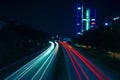 Highlight Towers in Munich, Germany with A9 highway shot in long exposure at night