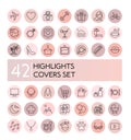 Highlight vector illustration icons set. Social media collection of pink flat line covers for female account, blogger