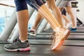 Highlighted ankle of woman on treadmill Royalty Free Stock Photo