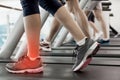 Highlighted ankle of woman on treadmill Royalty Free Stock Photo