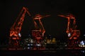 Highlighted cranes in Szczecin, a city monument. Highlighted cranes in Szczecin, a city monument