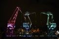 Highlighted cranes in Szczecin, a city monument. Highlighted cranes in Szczecin, a city monument