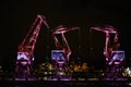 Highlighted cranes in Szczecin, a city monument. Highlighted cranes in Szczecin, a city monument