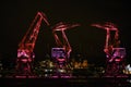 Highlighted cranes in Szczecin, a city monument. Highlighted cranes in Szczecin, a city monument