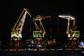 Highlighted cranes in Szczecin, a city monument. Highlighted cranes in Szczecin, a city monument