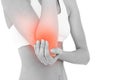 Highlighted elbow pain of woman Royalty Free Stock Photo