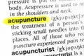 Highlighted English word `acupuncture` and its definition in the dictionary