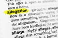 Highlighted English word `allegation` and its definition in the dictionary