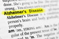 Highlighted English word `alzheimer` and its definition in the dictionary