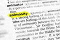 Highlighted English word `animosity` and its definition in the dictionary Royalty Free Stock Photo