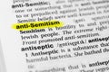 Highlighted English word `anti semitism` and its definition in the dictionary Royalty Free Stock Photo