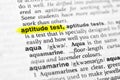 Highlighted English word `aptitude test` and its definition in the dictionary