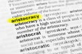 Highlighted English word `aristocracy` and its definition in the dictionary